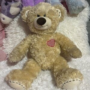 Build-a-Bear Champ Tan Bear w/ Red Gingham Heart Patch 16"